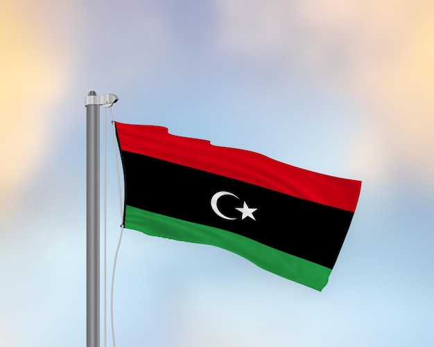 Waving flag of Libya on a Flagpost