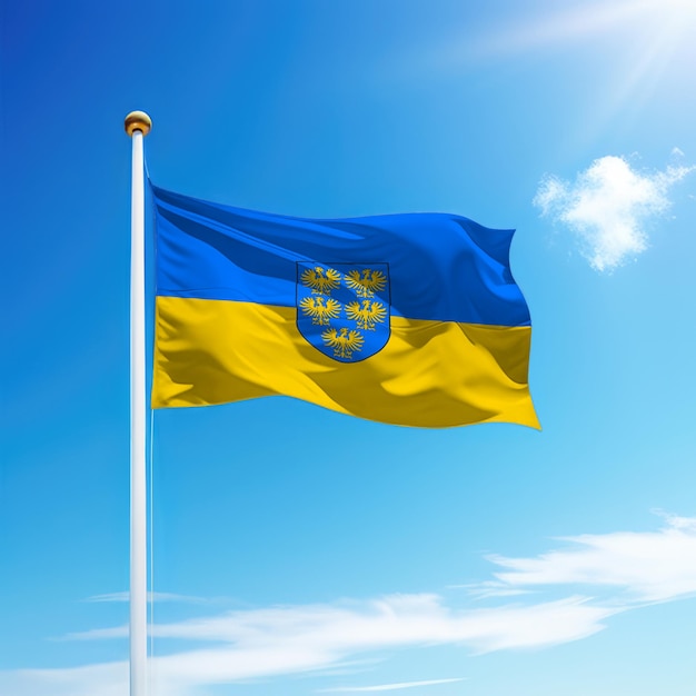 Waving flag of Lower Austria is a state of Austria on flagpole