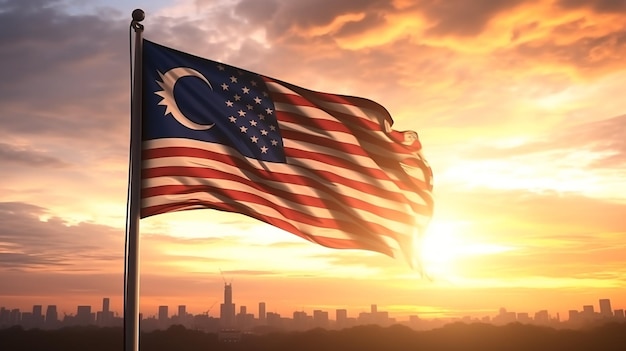 Waving flag of Malaysia in beautiful sky