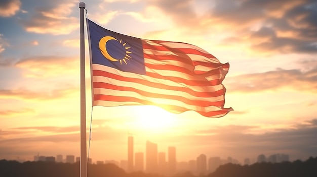 Waving flag of Malaysia in beautiful sky