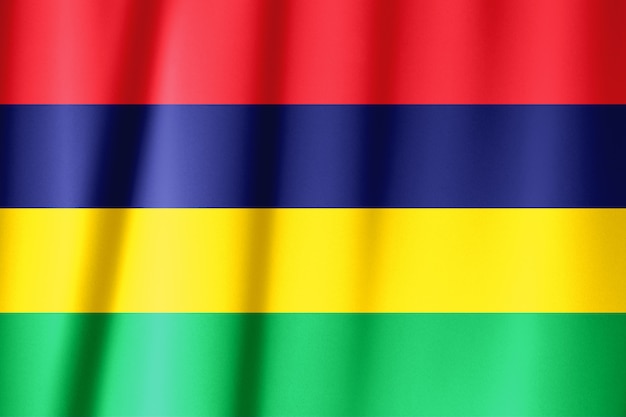 Waving flag of Mauritius. Flag has real fabric texture.