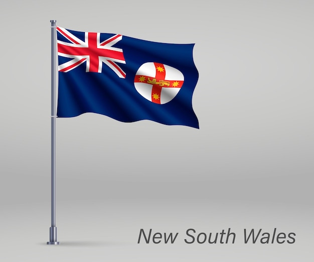 Waving flag of New South Wales state of Australia on flagpole Template for independence day poster design