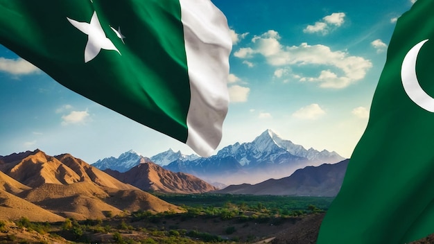 Waving flag of Pakistan in beautiful sky Pakistan flag for independence day The symbol of the stat