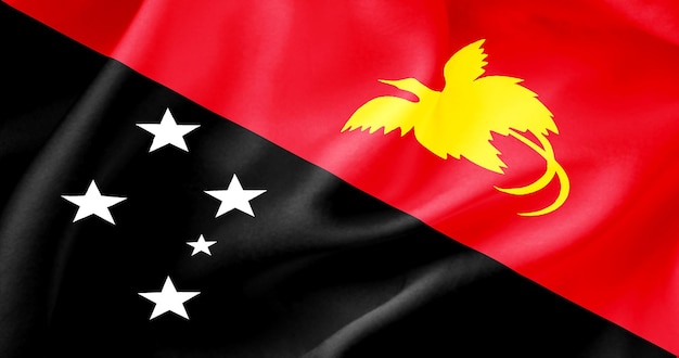 Waving flag of Papua New Guinea Flag of a free country The flag flutters in the wind Textiles sa