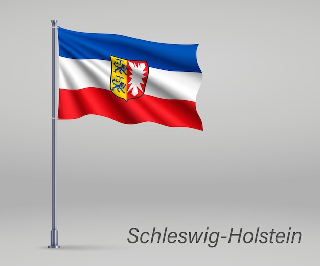 Waving flag of SchleswigHolstein state of Germany on flagpole Template for independence day poster design