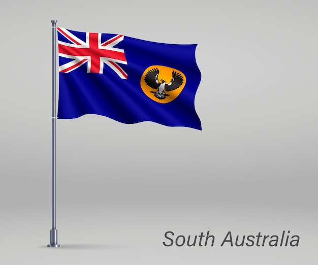 Waving flag of South Australia state of Australia on flagpole Template for independence day poster design