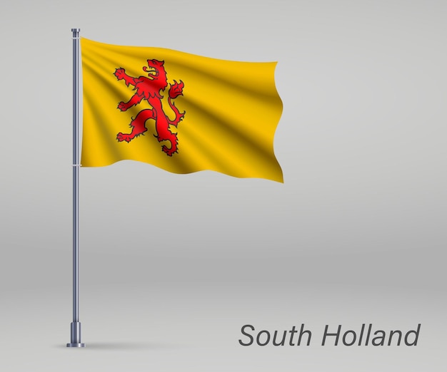 Waving flag of South Holland province of Netherlands on flagpole Template for independence day poster design