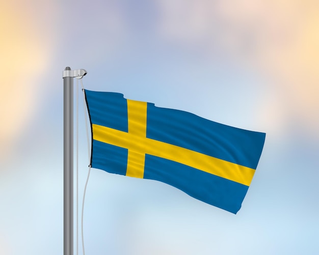 Waving flag of Sweden on a flag pole