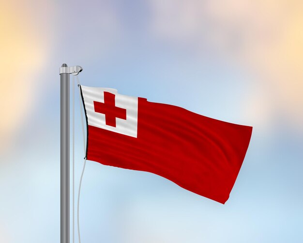 Waving flag of Tonga on a flag pole