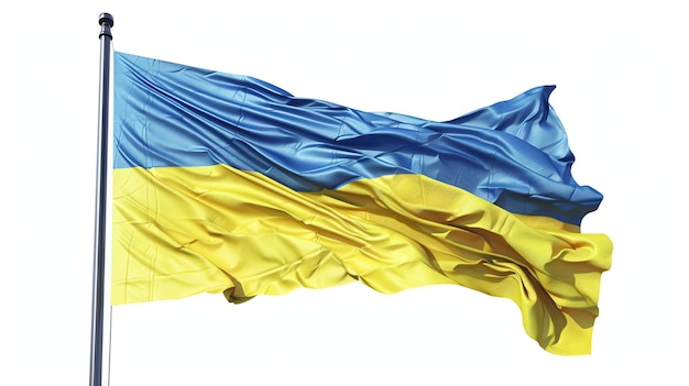 A waving flag of Ukraine isolated on white background