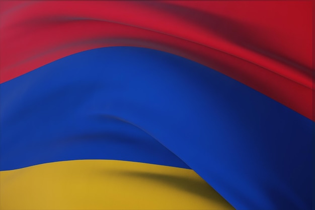 Waving flags of the world - flag of Armenia. Closeup view, 3D illustration.