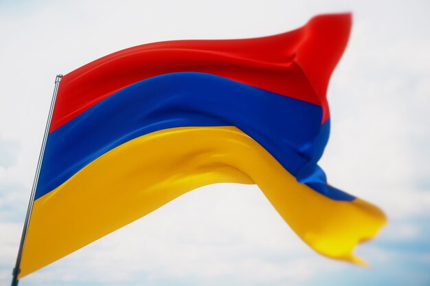 Waving flags of the world - flag of Armenia. Shot with a shallow depth of field, selective focus. 3D illustration.