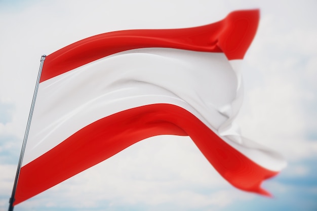 Waving flags of the world - flag of Austria. Shot with a shallow depth of field, selective focus. 3D illustration.