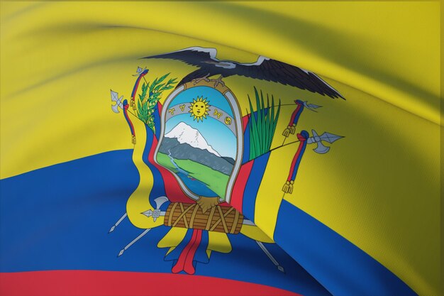 Waving flags of the world - flag of Ecuador. Closeup view, 3D illustration.