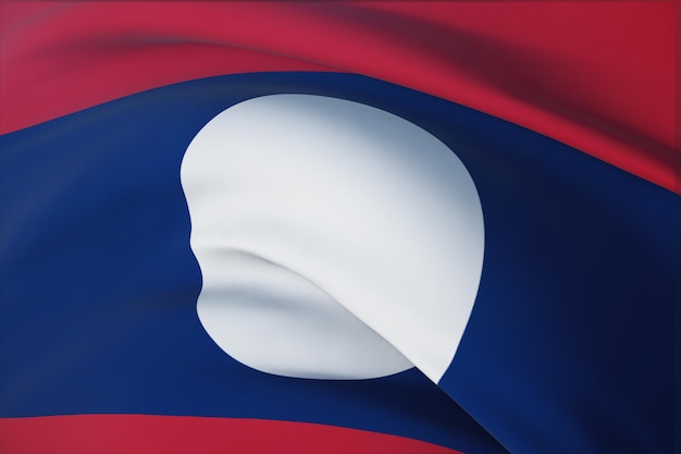 Waving flags of the world - flag of Laos. Closeup view, 3D illustration.