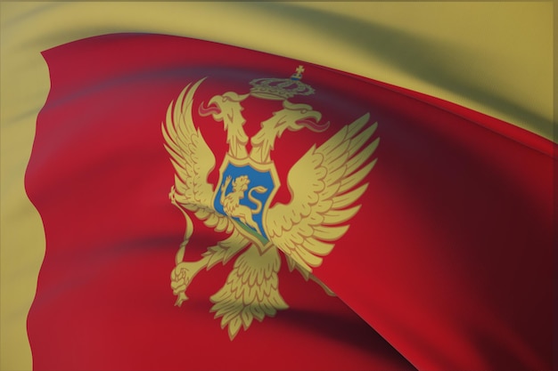 Waving flags of the world - flag of Montenegro. Closeup view, 3D illustration.