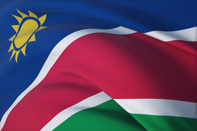 Waving flags of the world - flag of Namibia. Closeup view, 3D illustration.