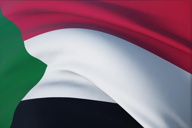 Waving flags of the world - flag of Sudan. Closeup view, 3D illustration.