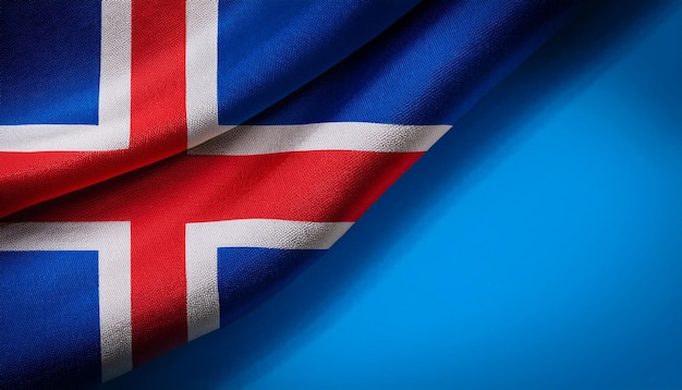 Photo waving iceland flag macro fabric texture with space for greetings text