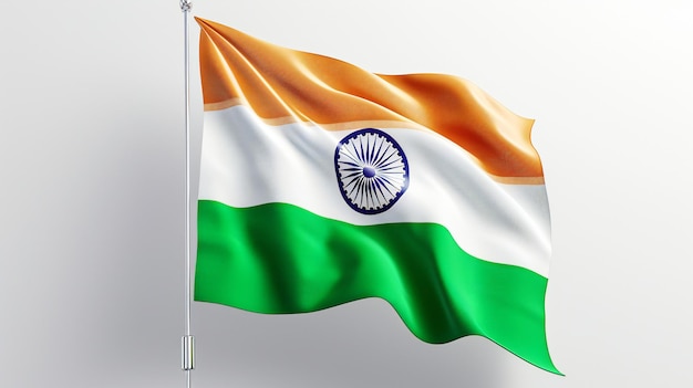 Waving Indian Flag on Pole Patriotic Symbol 3D Render