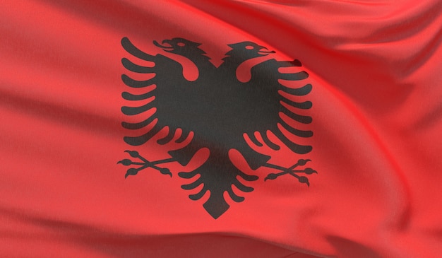 Waving national flag of Albania. Waved highly detailed close-up 3D render.