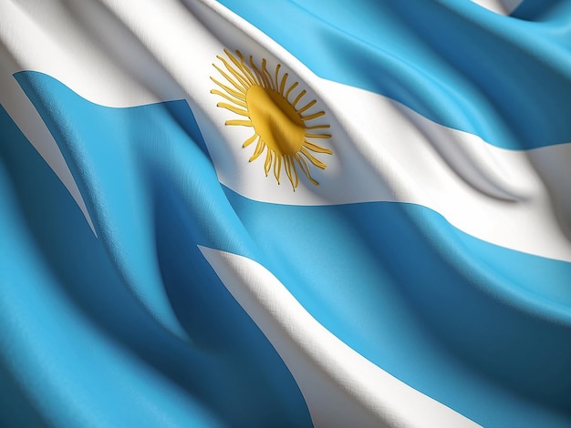 Waving national flag of Argentina Waved highly detailed closeup 3D render