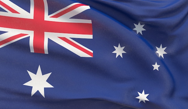 Waving national flag of Australia. Waved highly detailed close-up 3D render.