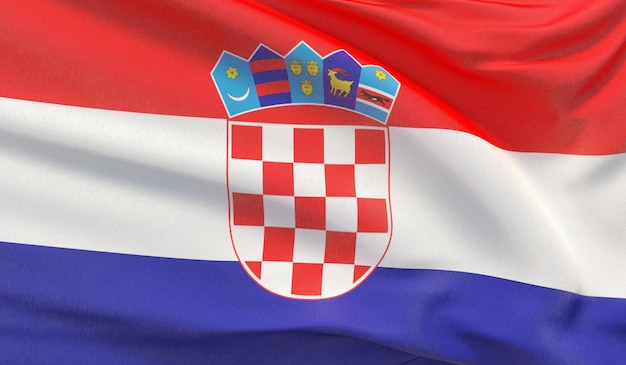 Waving national flag of Croatia Waved highly detailed closeup 3D render