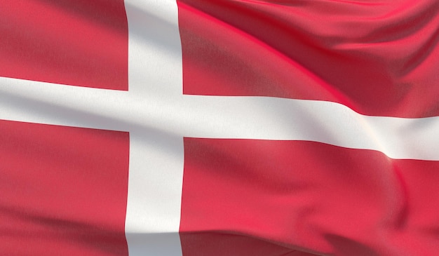 Waving national flag of Denmark Waved highly detailed closeup 3D render