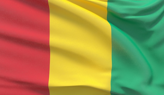 Waving national flag of Guinea. Waved highly detailed close-up 3D render.