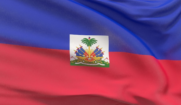 Waving national flag of Haiti. Waved highly detailed close-up 3D render.