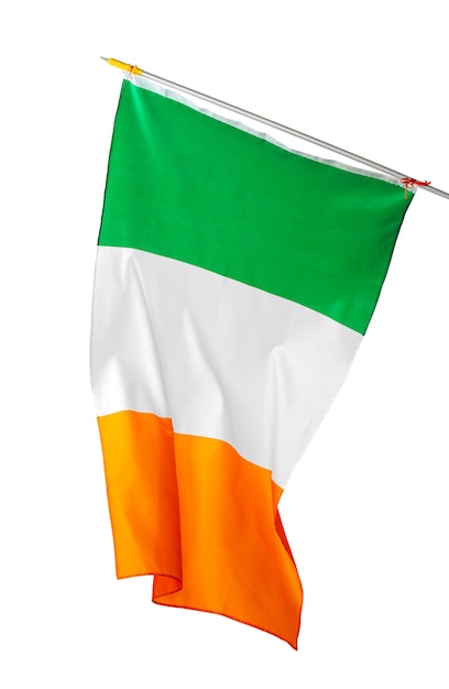 Waving National flag of Ireland isolated on white background