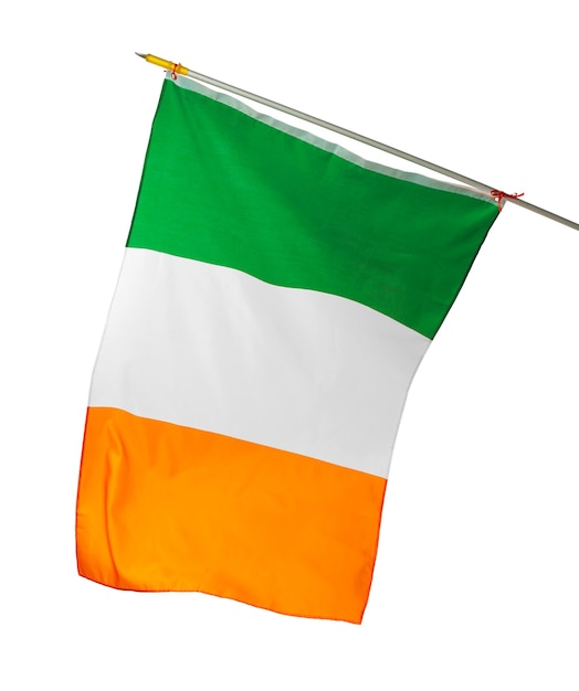 Waving National flag of Ireland isolated on white background