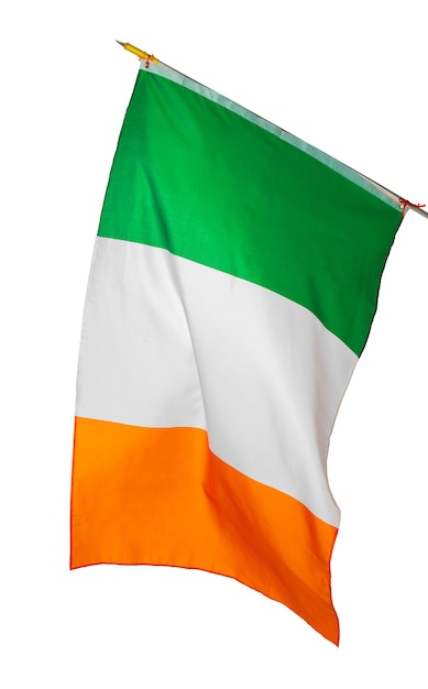 Waving National flag of Ireland isolated on white wall