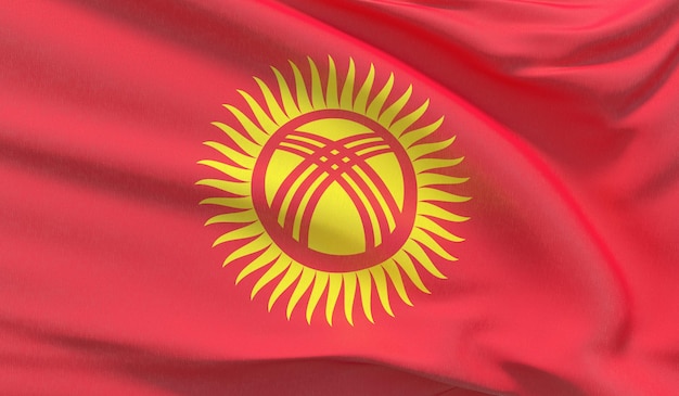 Waving national flag of Kyrgyzstan Waved highly detailed closeup 3D render