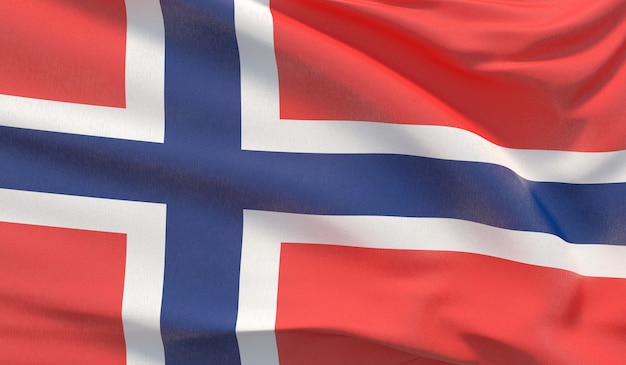 Waving national flag of Norway. Waved highly detailed close-up 3D render.