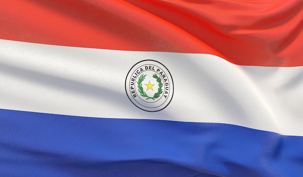 Waving national flag of paraguay waved highly detailed closeup d render