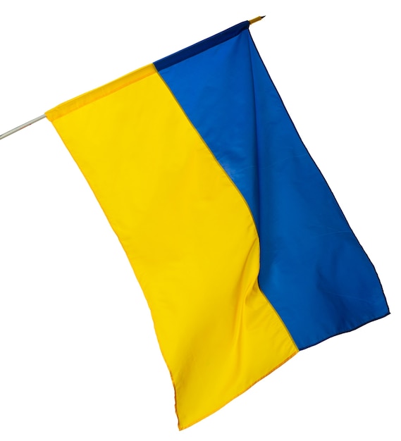 Waving National flag of Ukraine isolated on white