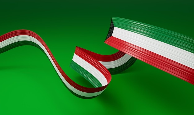 Waving ribbon or banner with flag of Kuwait 3d illustration