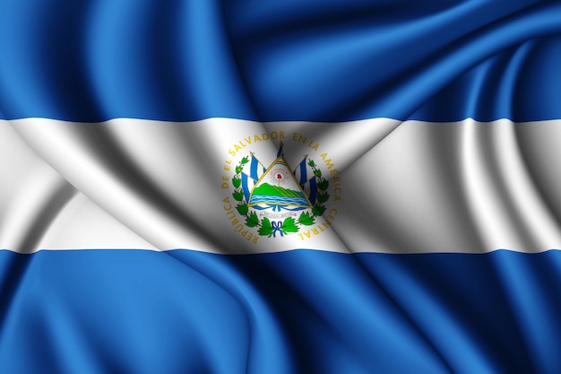 Waving silk flag of El Salvador