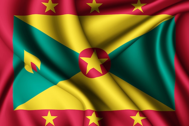 Waving silk flag of Grenada