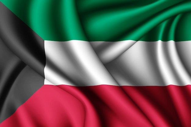 Waving silk flag of Kuwait