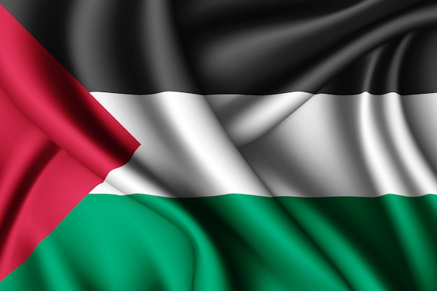 Waving silk flag of Palestine