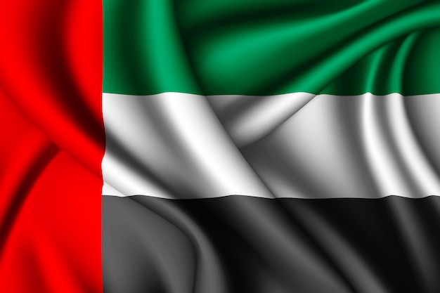 Waving silk flag of United Arab Emirates