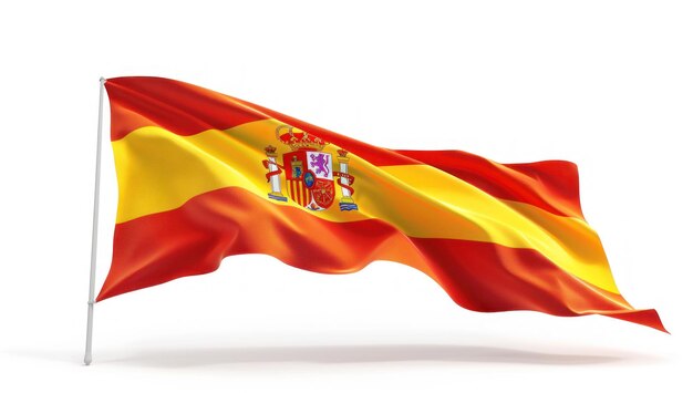 Photo waving spanish flag with detailed coat of arms on a white background symbolizing national pride generative ai