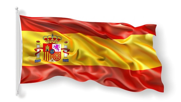 Photo waving spanish flag with detailed coat of arms on a white background symbolizing national pride generative ai