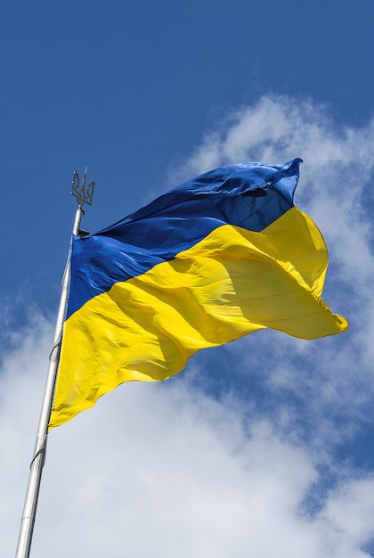 Waving state flag of Ukraine