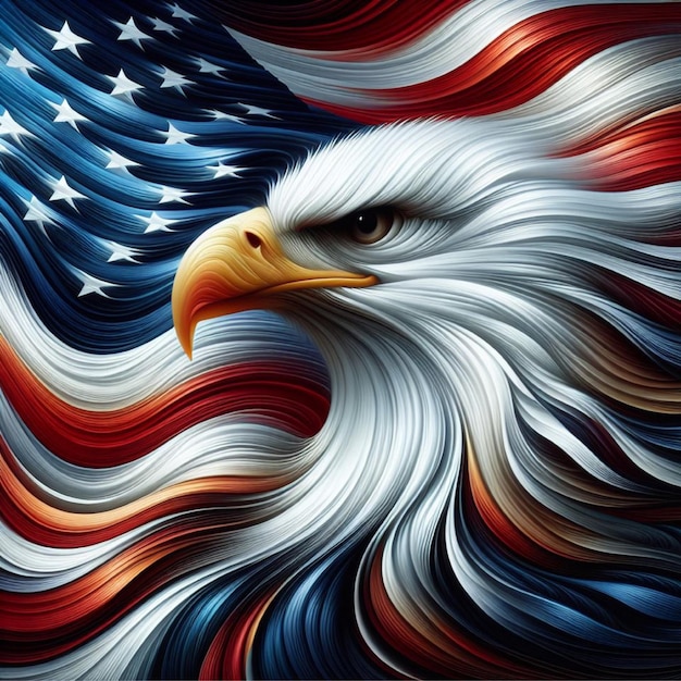 Wavy American flag with an eagle symbolize Generative AI