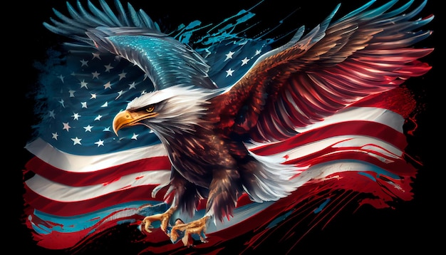 Wavy American flag with an eagle symbolize Generative AI