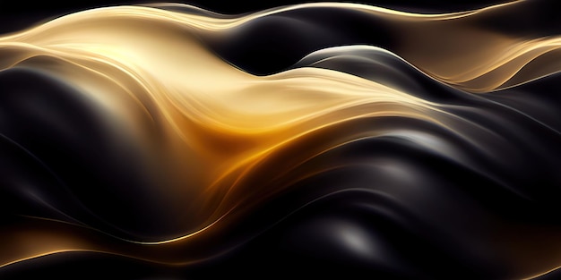 Wavy black and gold liquid flow with a smooth smoothness